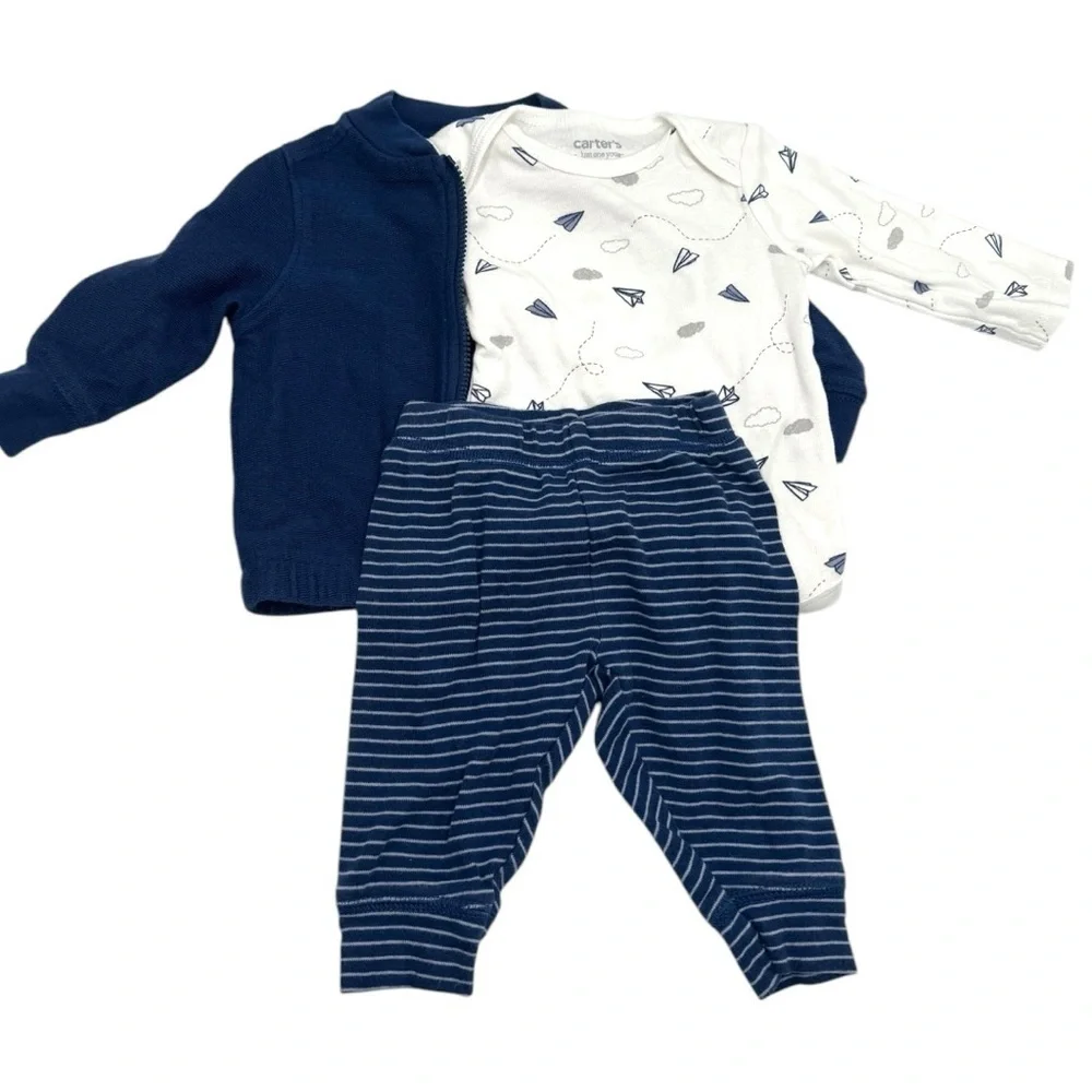 Carter’s Just One You Striped Planes Top and Bottom 3 piece Set Baby Boy
